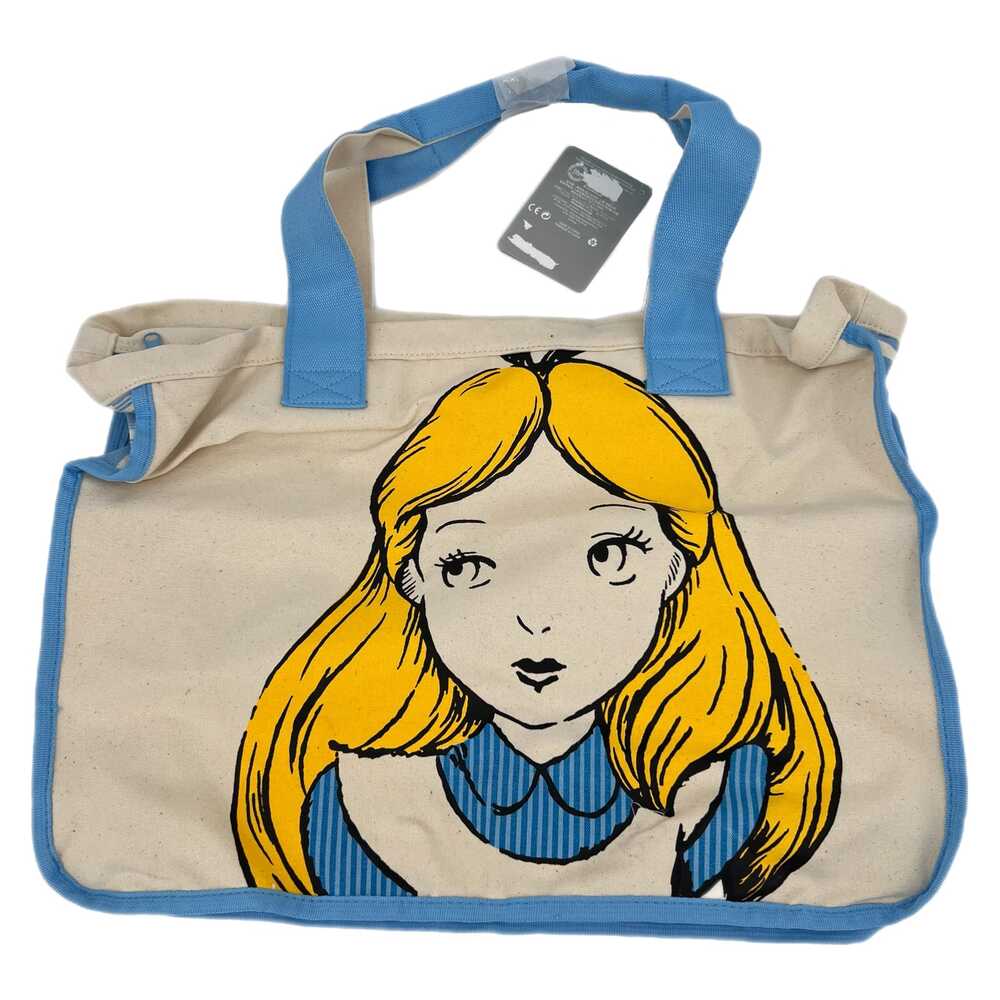 Disney Beige Blue Tote Bag Alice in Wonderland Canvas Zip